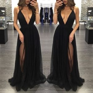 vestido largo negro elegante